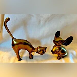 Vintage cat and mouse brass set
